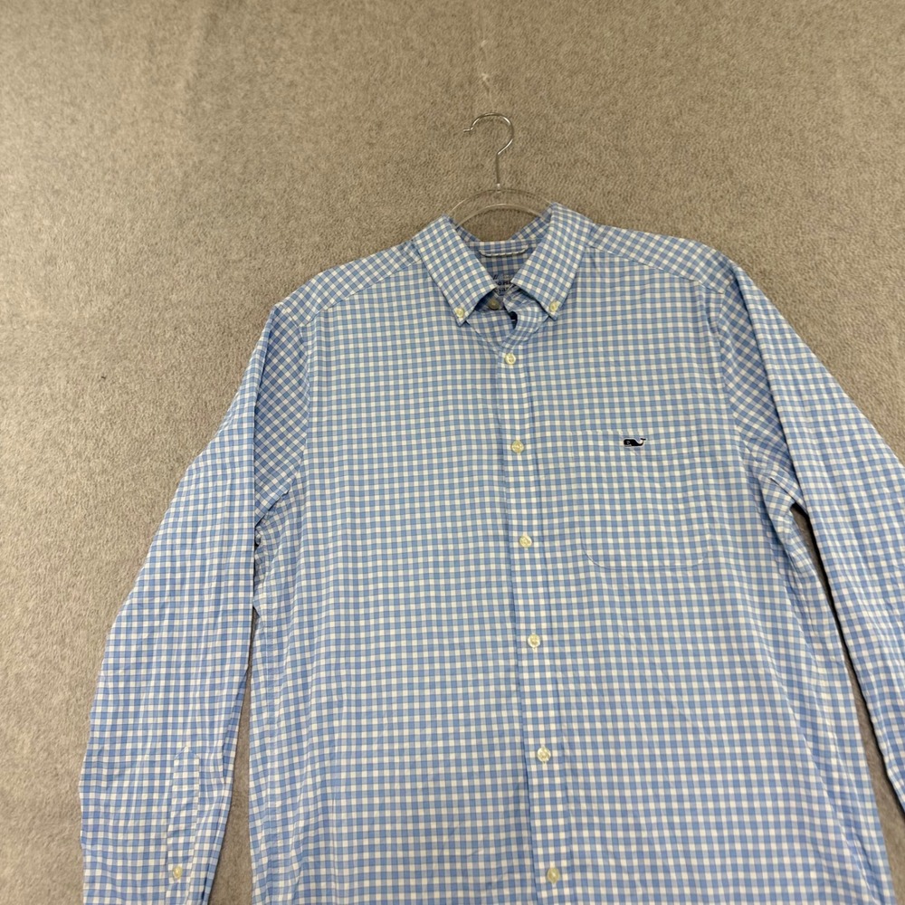 Vineyard Vines OTG Performance Shirt Mens M Nylon Spandex Blue Gingham Button